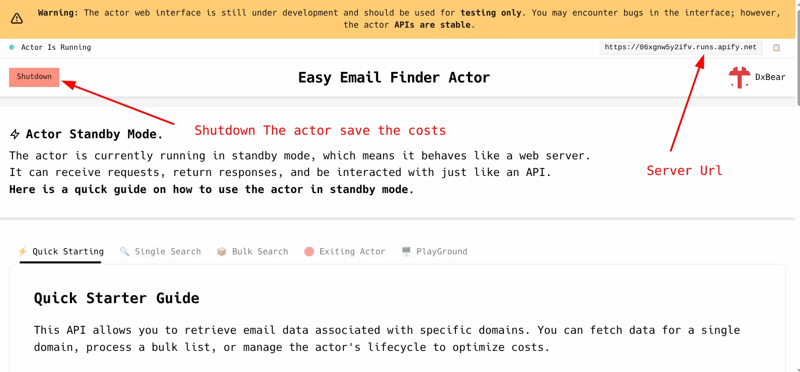 easy email finder apify standby web interface