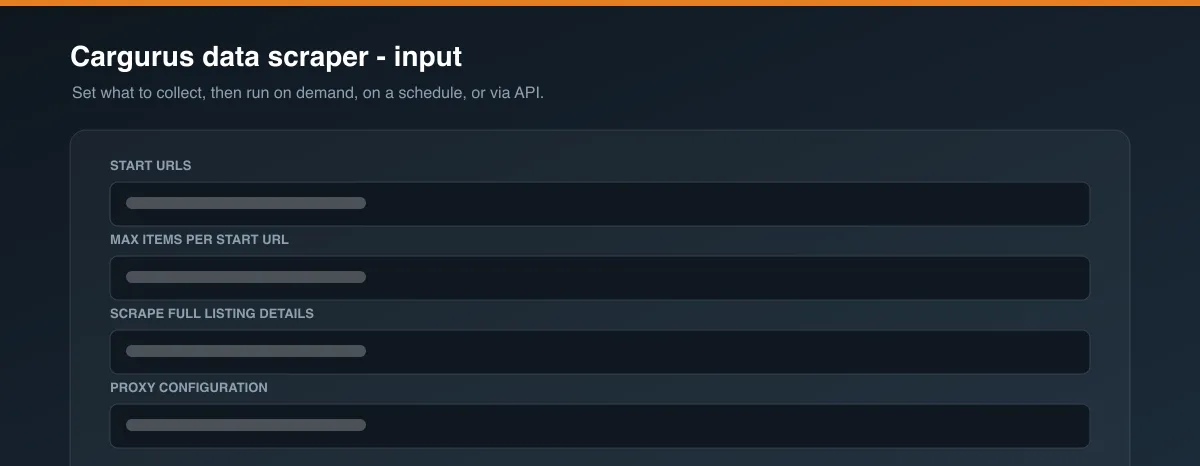 Cargurus data scraper input options