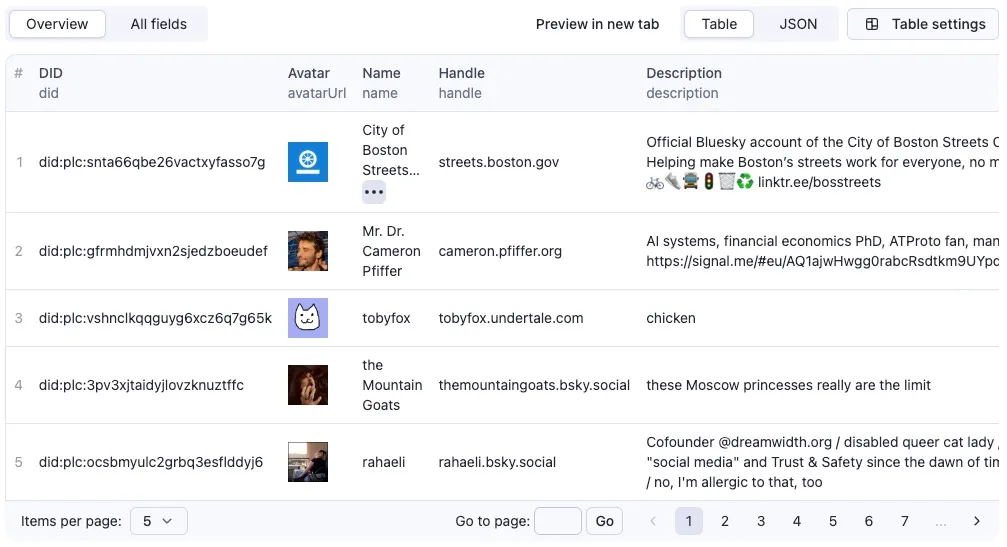 Bluesky Follow Scraper output
