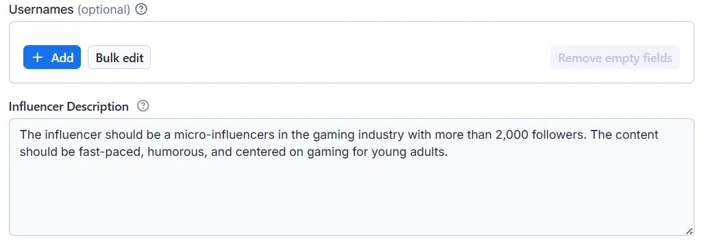 Influencer Discovery Agent Input