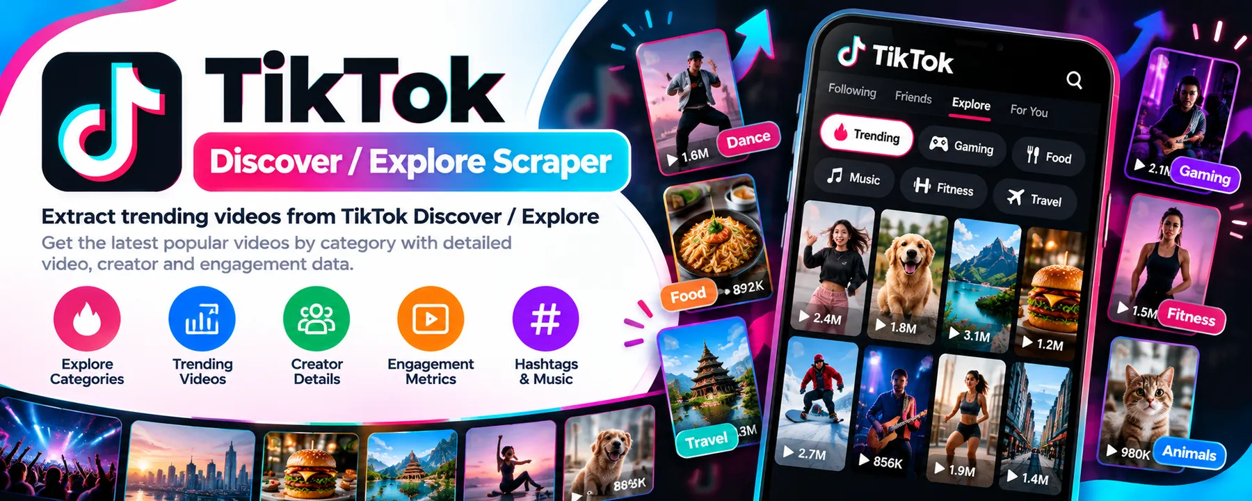 TikTok Discover / Explore Scraper — trending TikTok Explore videos by category