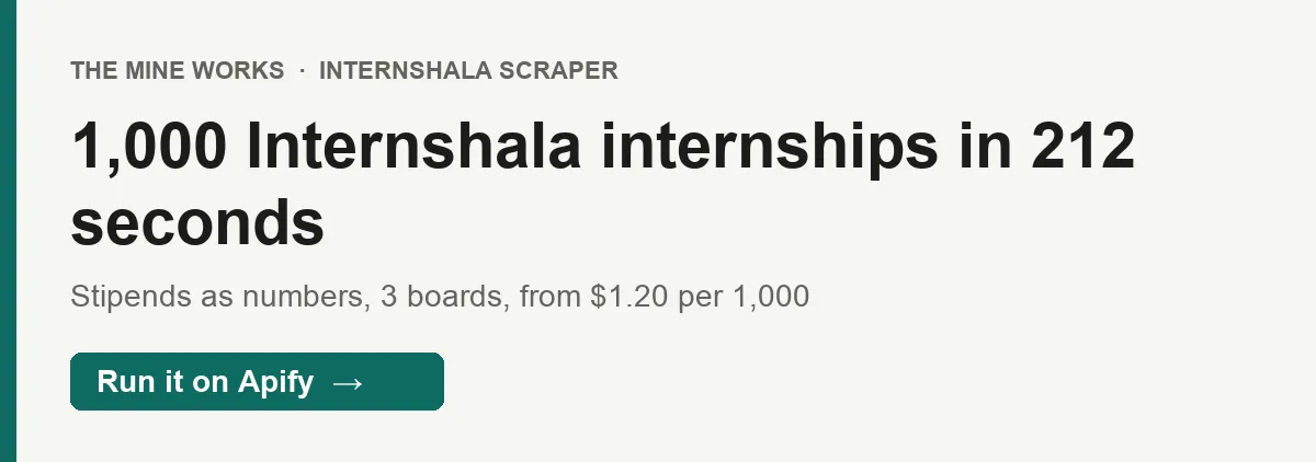 1,000 Internshala internships in 212 seconds: a recorded run returned 1,000 live internship listings from 26 pages