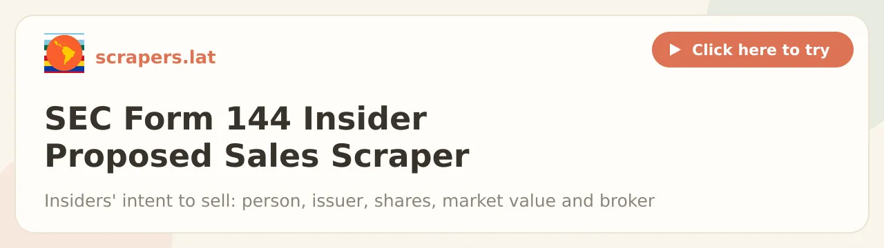 SEC Form 144 Insider Proposed Sales Scraper