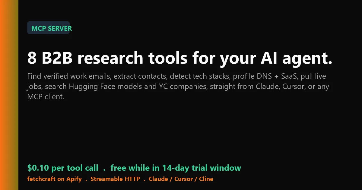 B2B Research MCP Server - Work Email Finder & Tech Stack