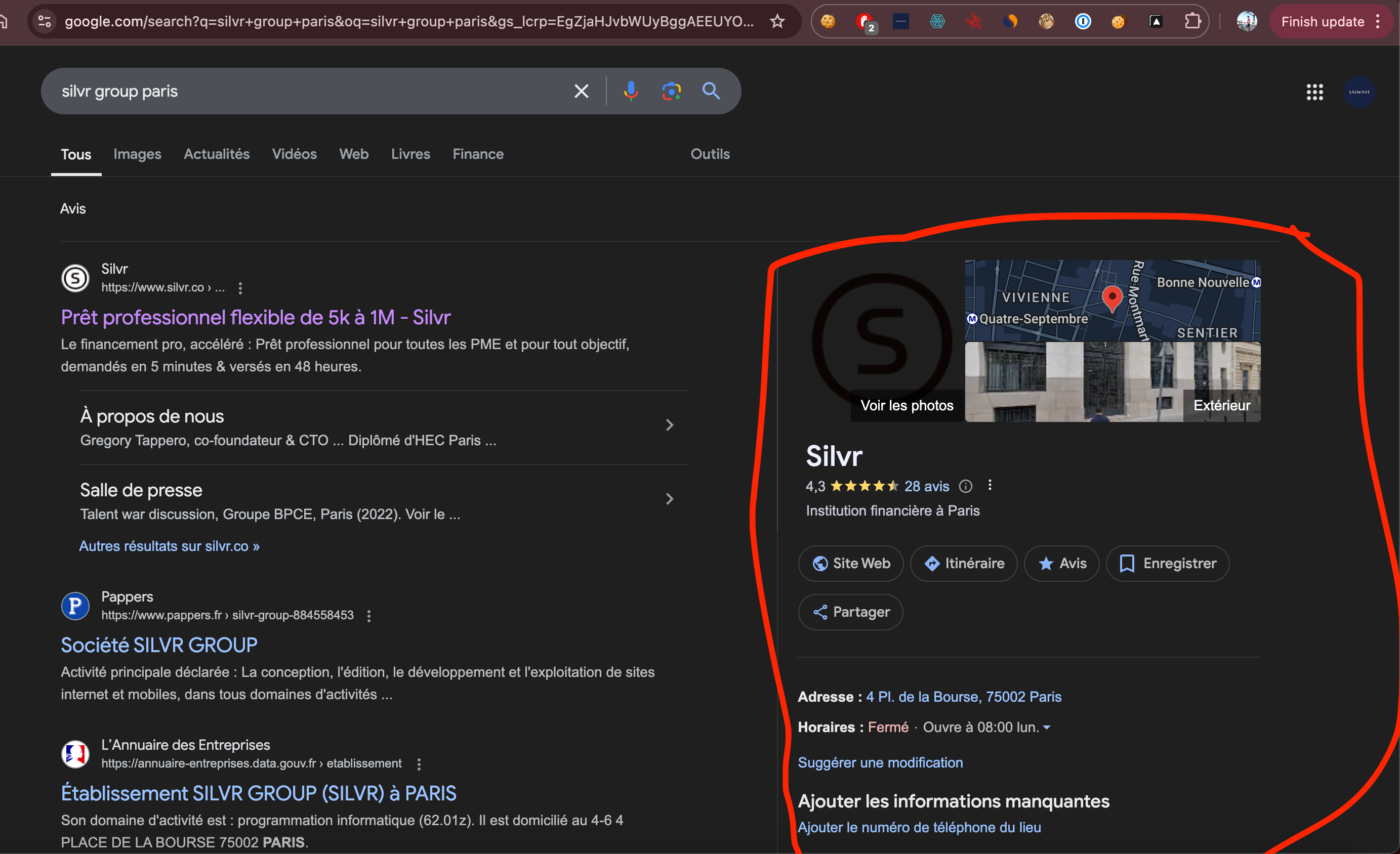 Screenshot google search right box extraction