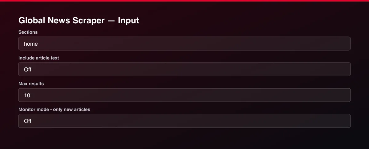 Global News Scraper input form