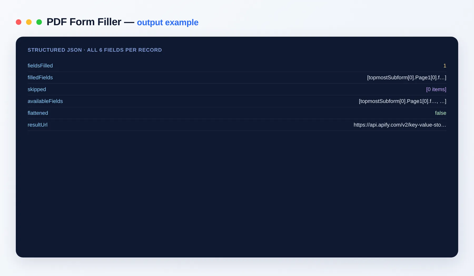 PDF Form Filler output — the results as a clean dataset