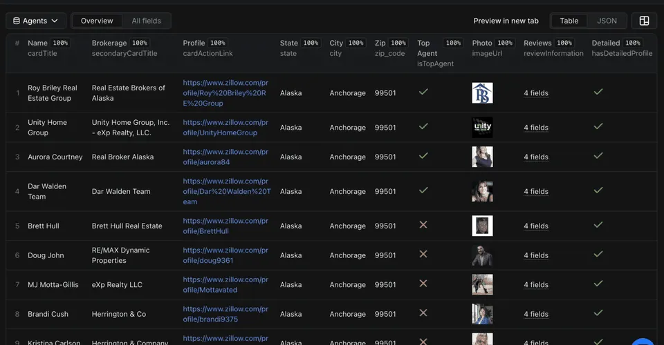 Zillow Agents Vault Output