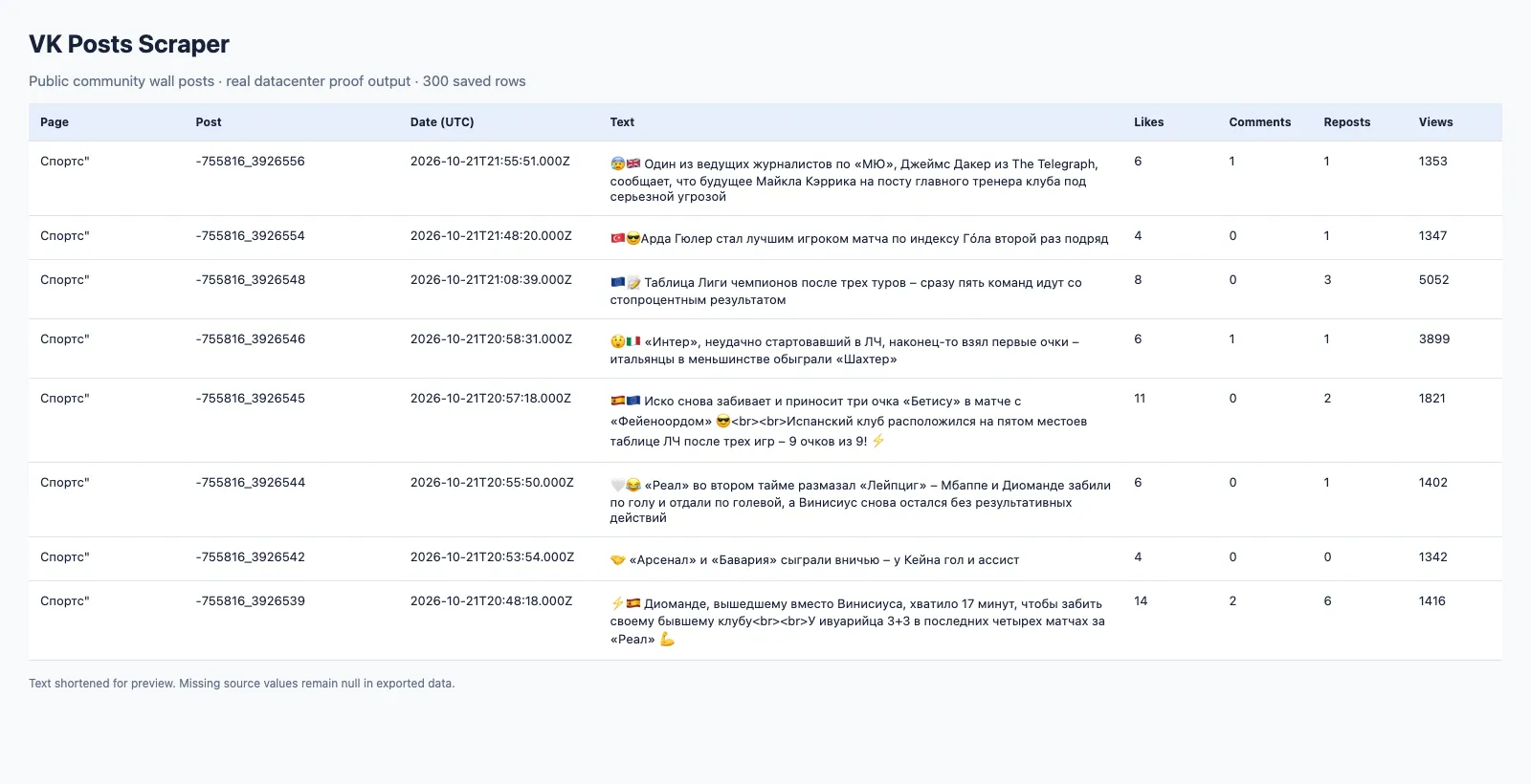 VK wall post output preview