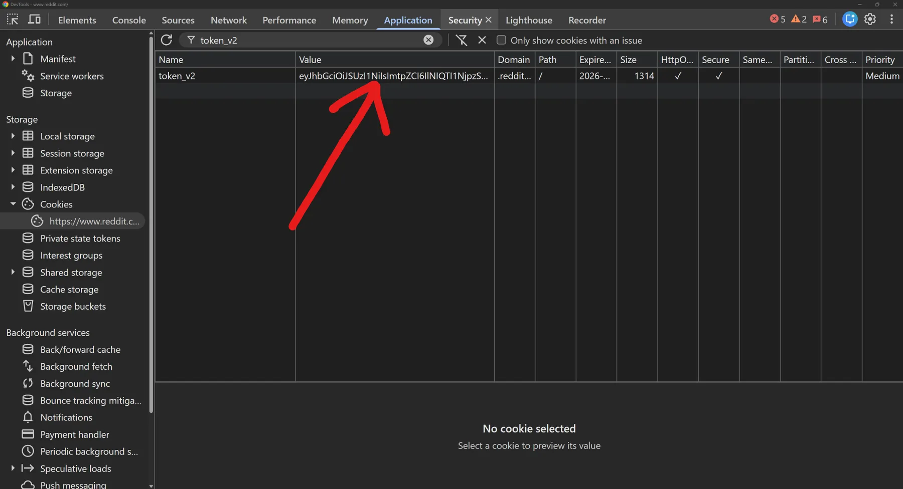 Token V2 cookie in DevTools