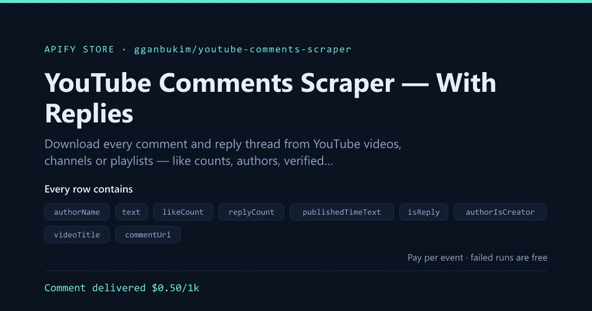 YouTube Comments Scraper — Bulk Comments & Replies with Likes, Authors and Dates