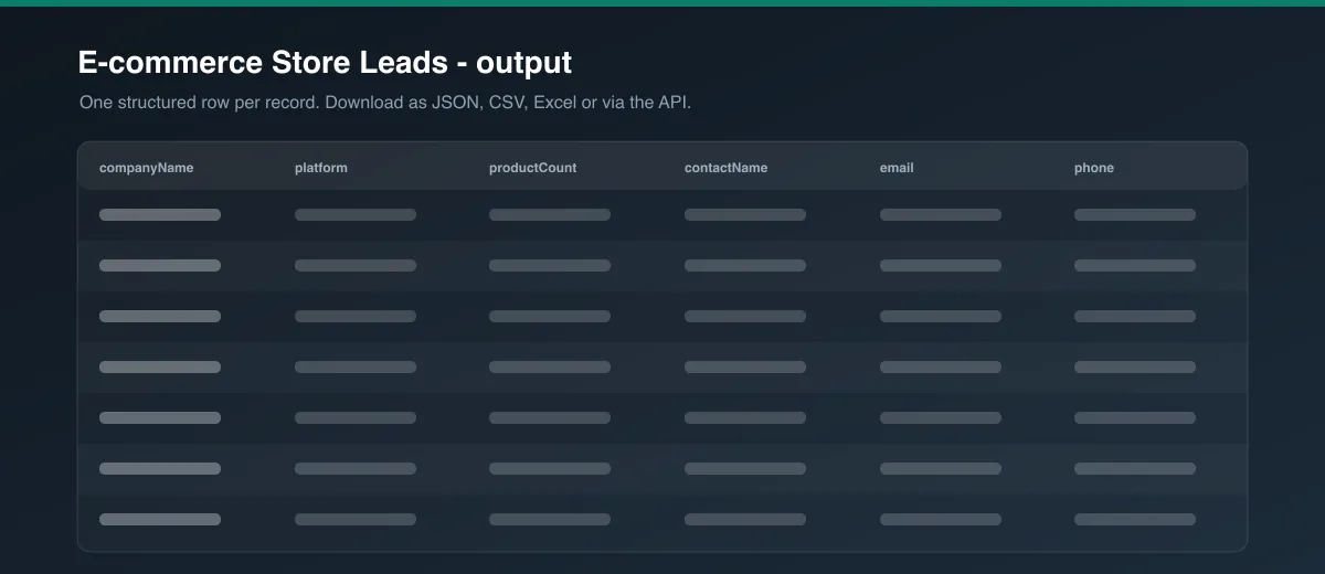 E-commerce Store Leads dataset output