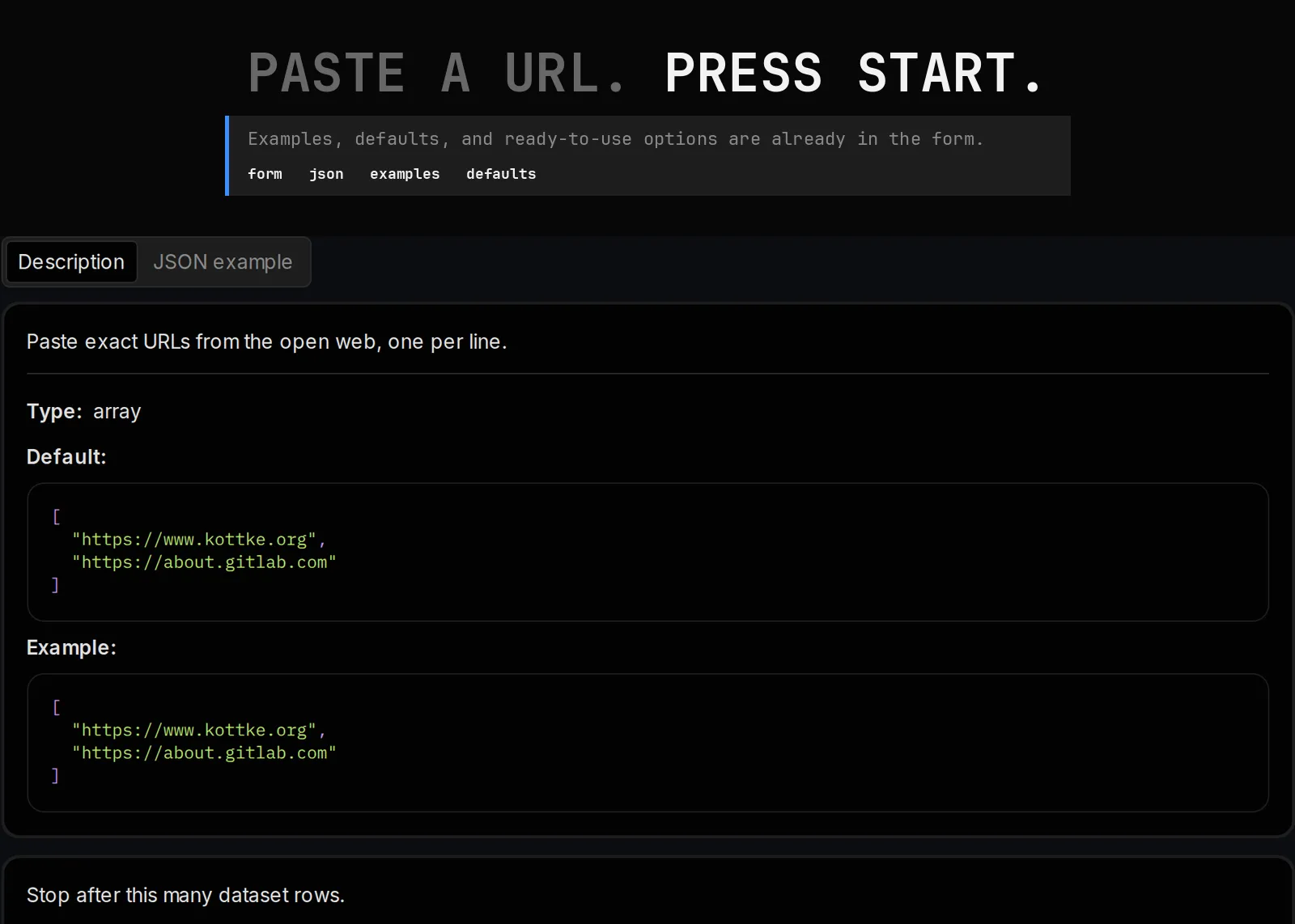 Website Profile Scraper published input controls