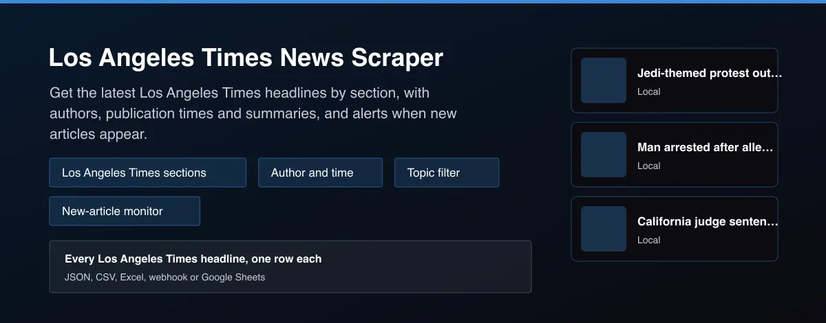 Los Angeles Times News Scraper - Los Angeles Times headlines with section, author, time and summary