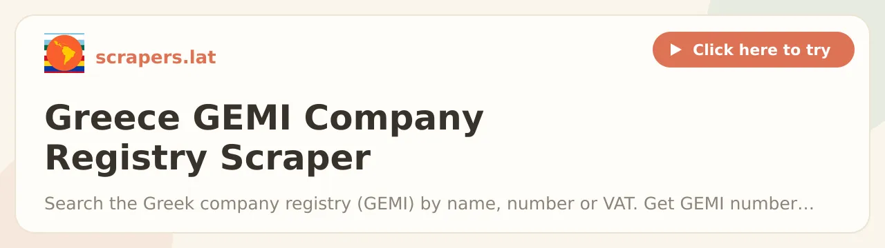 Greece GEMI Company Registry Scraper (Officers, VAT, KAD)