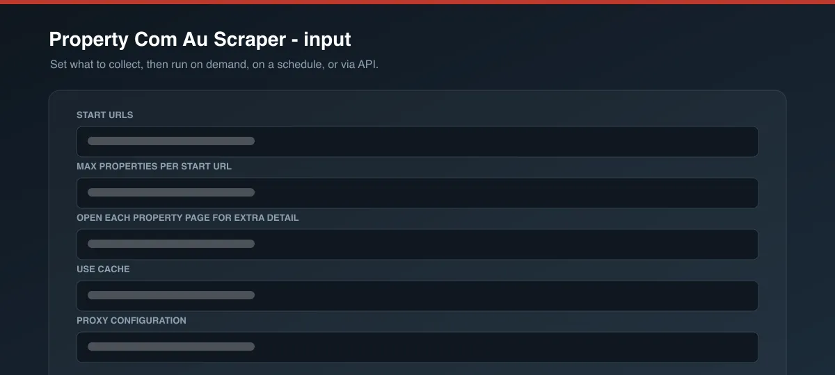 Property Com Au Scraper input options