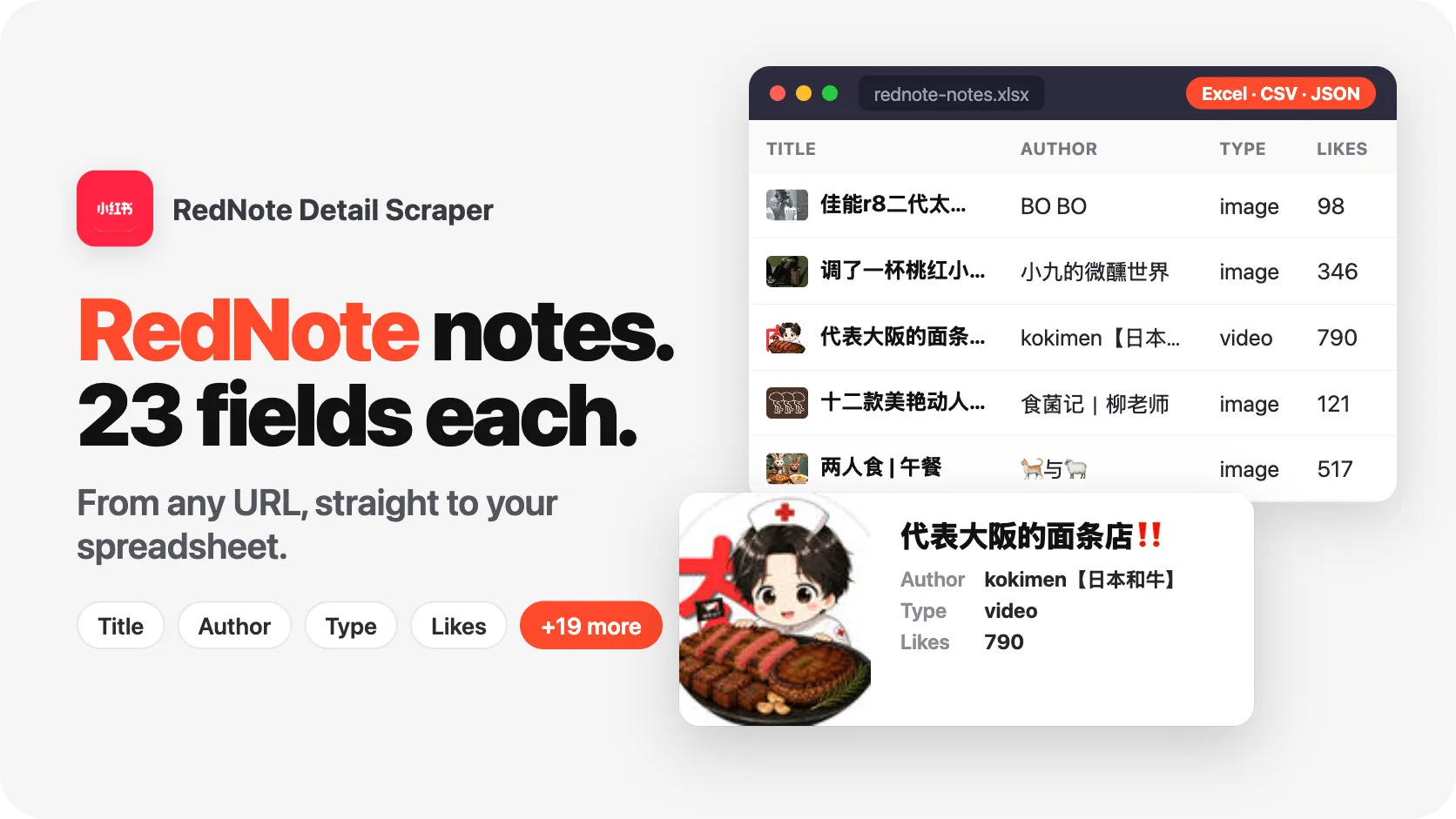 11 URLs. 11 RedNote notes. 23 fields per note.