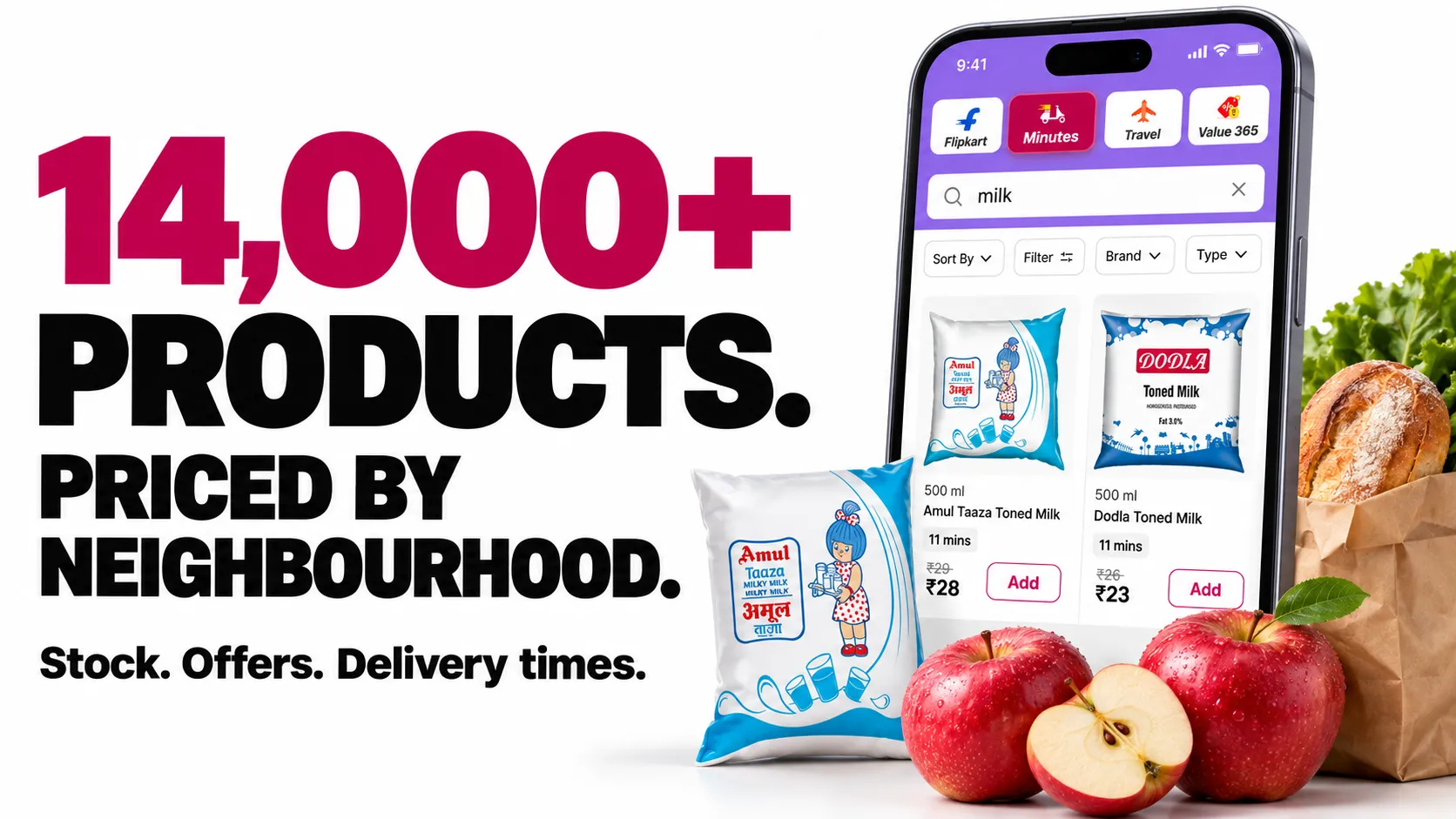 14,000+ products. Priced by neighbourhood. Stock. Offers. Delivery times.