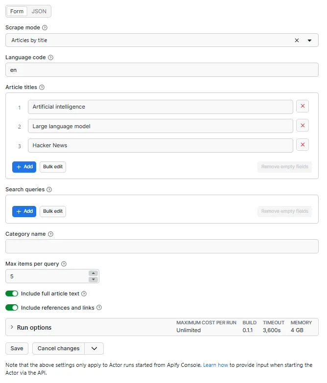 Input form