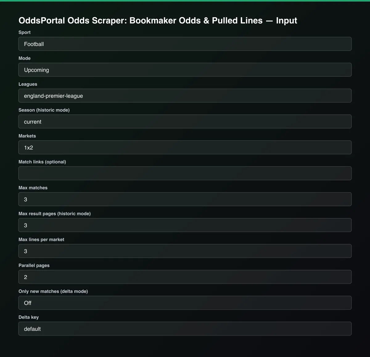 OddsPortal Odds Scraper: Bookmaker Odds & Pulled Lines input form