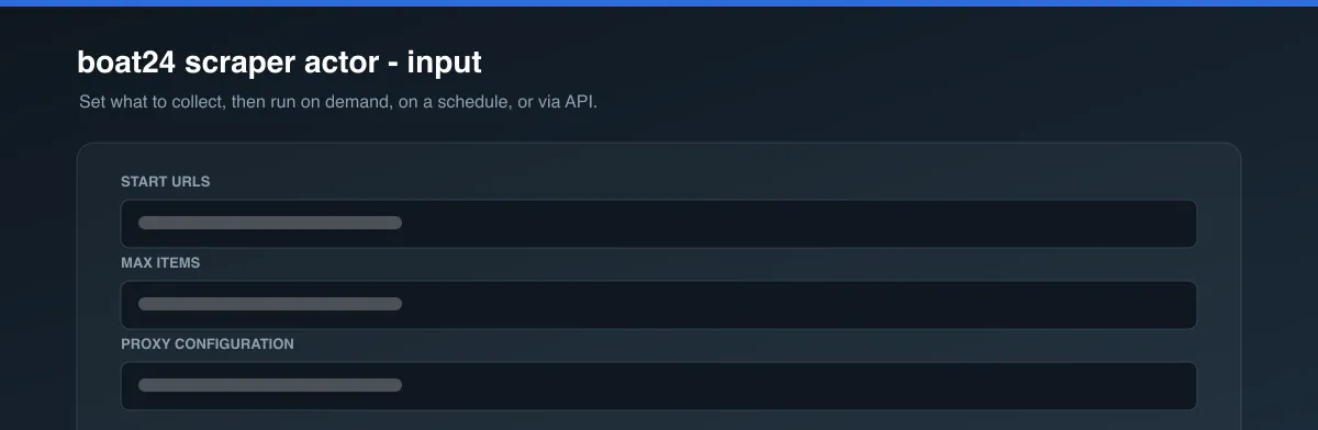 boat24 scraper actor input options