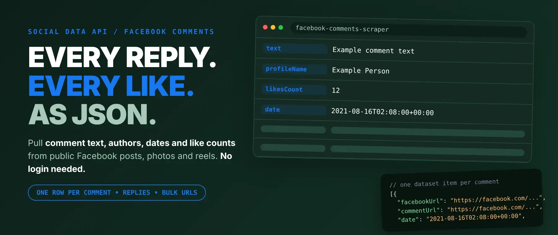 Facebook Comments Scraper: comment text, authors, dates and likes as JSON