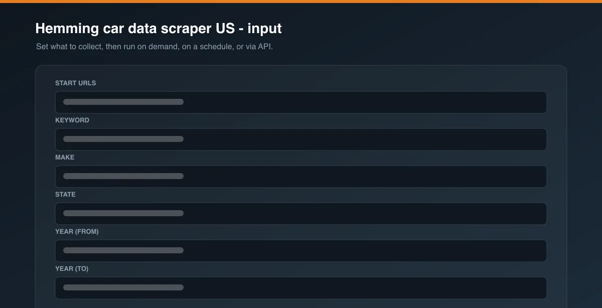 Hemming car data scraper US input options
