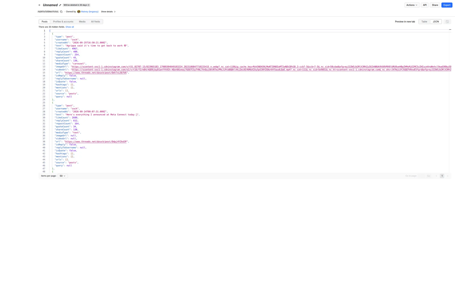 The same posts as raw JSON — the exact shape an API client or AI agent receives