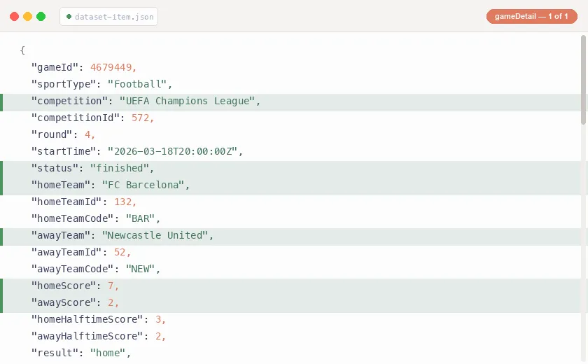 Bet365 Sports Data Scraper — Champions League gameDetail with events, lineups, statistics, and venue