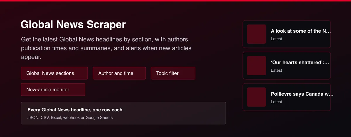 Global News Scraper - Global News headlines with section, author, time and summary
