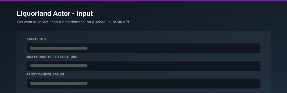 Liquorland Actor input options